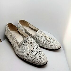 Women's White Woven Loafers